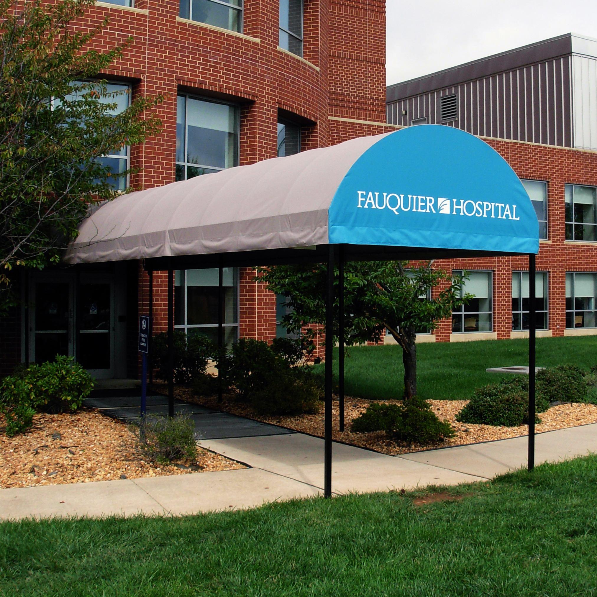 round entryway awning for a hospital