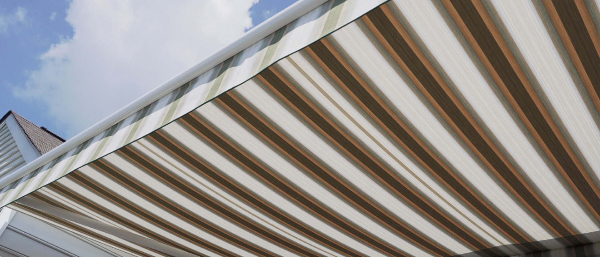 A stripe patterned retractable awning